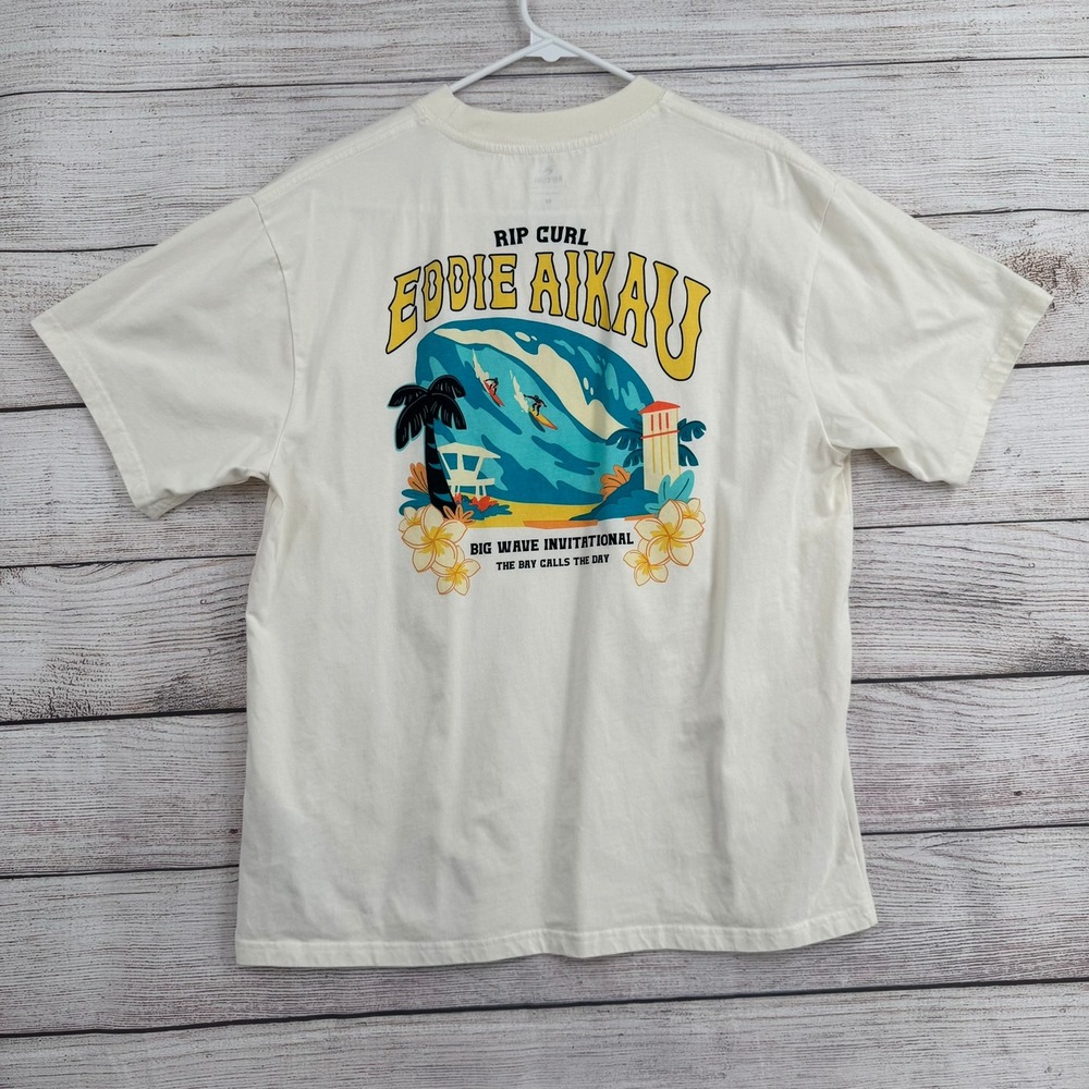 Rip Curl T-Shirt Mens Medium White Eddie Aikau Big Wave Invitational Graphic